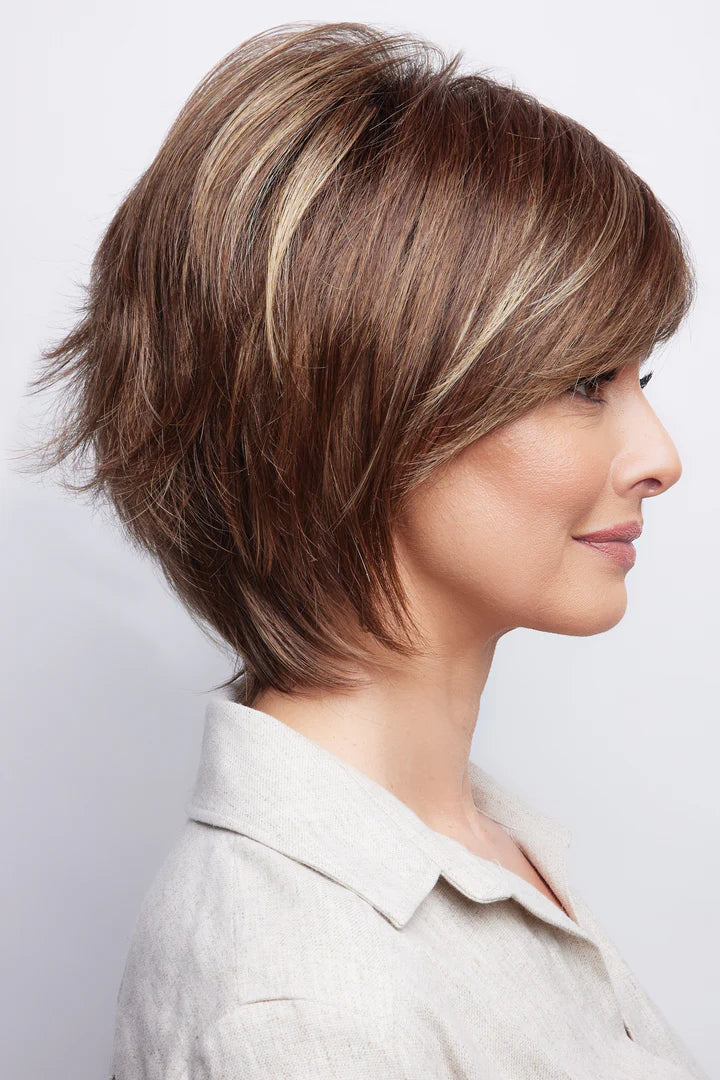 Reese by Noriko Mocha H Rooted Dark with Medium Ash Blonde with Platinum Blonde Highlight
