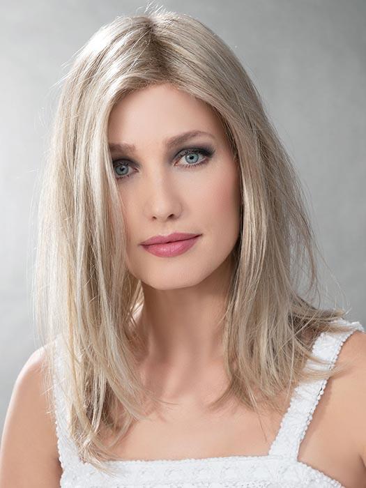 LEVEL by ELLEN WILLE in CHAMPAGNE TONED 22.16.25 | Med Beige Blonde,  Medium Honey Blonde, and lightest Blonde blend, with a root